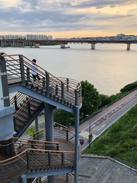 High angle view of bridge over river against sky