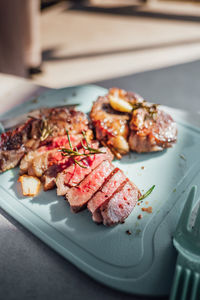 Close-up of food in plate on table