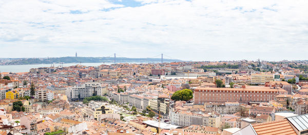 High angle shot of townscape against sky