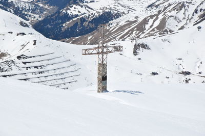 Snow covered land and mountains