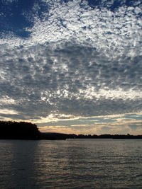 Scenic view of calm lake against cloudy sky