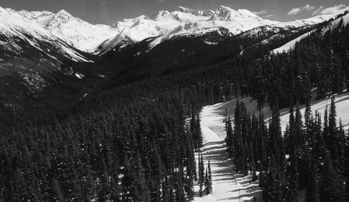 Scenic view of snow covered mountains