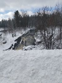 Scenic view of landscape against sky during winter