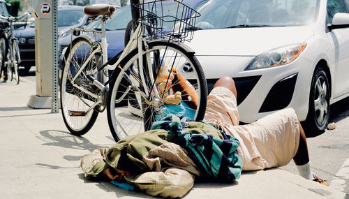 View of bicycle parked on street