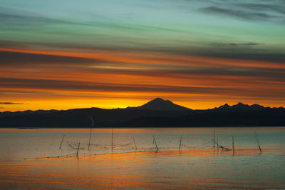 Scenic view of sea against orange sky