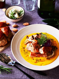 High angle view of meal served in plate