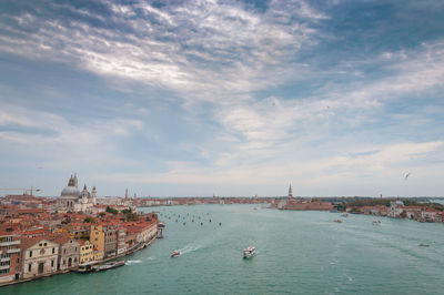 Venice aerial view from giudecca channel in a cloudy day, venice, italy