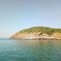 Scenic view of sea against clear blue sky