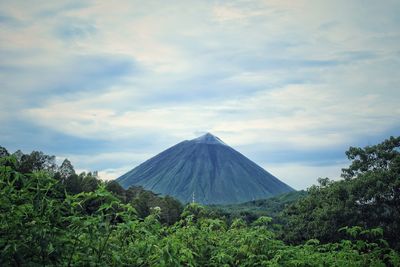 Panoramic view of volcanic landscape against sky