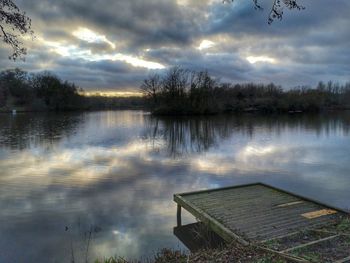 Scenic view of lake against sky at sunset