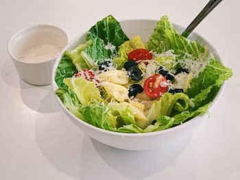 High angle view of salad in bowl