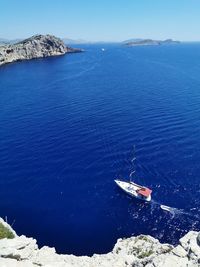 High angle view of sailboat in sea against sky