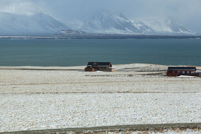 Snowy mountain landscape at peninsula snaefellsness, iceland