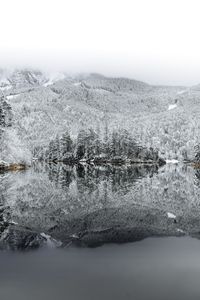 Scenic view of lake against sky during winter