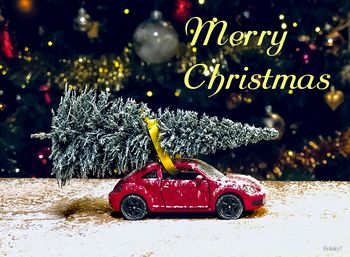 Toy car on christmas tree