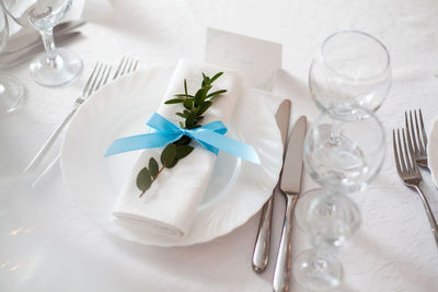 Wedding decor wedding table with a plate and fork