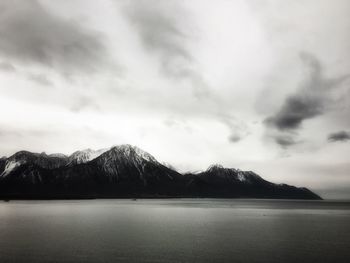 Scenic view of mountains against cloudy sky