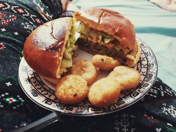 Close-up of burger in plate on table