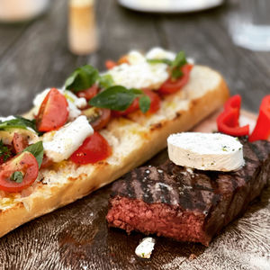 Close-up of pizza on table