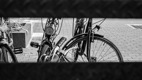 High angle view of bicycle parked on street