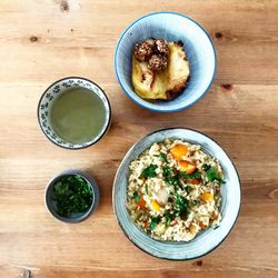 High angle view of food on table