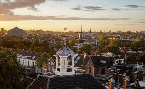 High angle view of townscape against sky in city