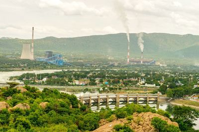 High angle view of bridge over cityscape