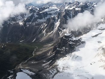 Aerial view of snowcapped mountains against sky