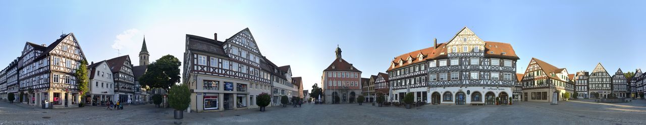 Panoramic view of buildings in city against sky