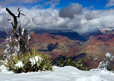 Scenic view of snowcapped mountains against sky