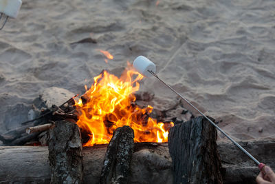 Close-up of fire burning on wood