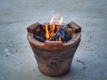 Close-up of flames at fire pit