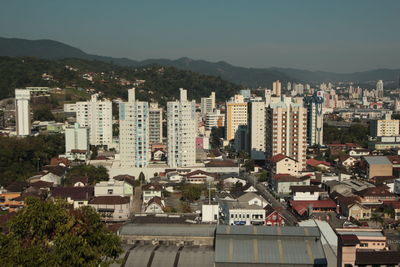 High angle view of cityscape against sky