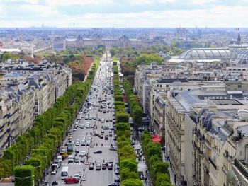 High angle view of street amidst buildings in city