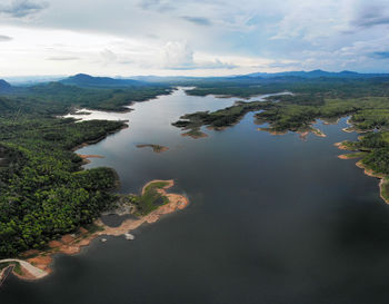 High angle view of land against sky