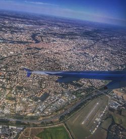 High angle view of cityscape against sky