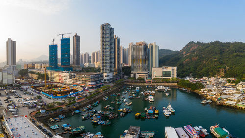 High angle view of buildings in city