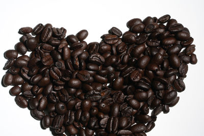 Close-up of coffee beans against white background