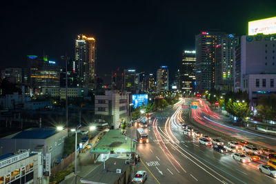 High angle shot of illuminated cityscape