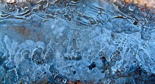 High angle view of frozen water