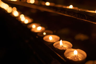 Close-up of illuminated candles