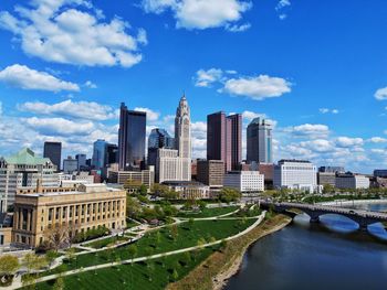 Buildings in city against sky