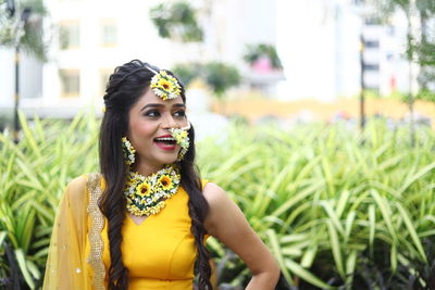 Happy woman in traditional clothing