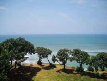 Scenic view of sea against clear sky