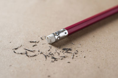 High angle view of pencil on table