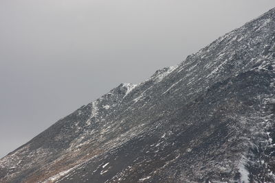 Low angle view of snowcapped mountain against clear sky