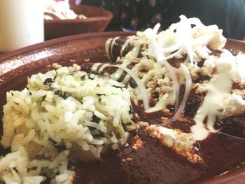 Close-up of served food in plate