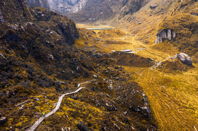 High angle view of road and mountains