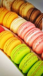 High angle view of multi colored macaroons