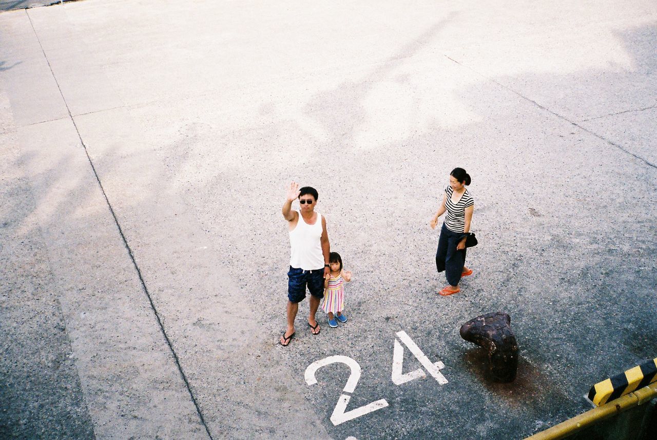 HIGH ANGLE VIEW OF FRIENDS ON STREET